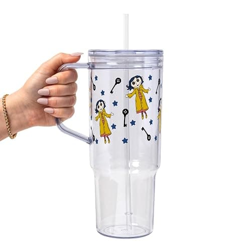 Sip-Sip Hooray! Coraline 40oz Acrylic Tumbler with Lid and Straw, Button Eyes Iced Coffee Cup, Coraline Jones Glass Tumbler, Merch Gift - Image 1