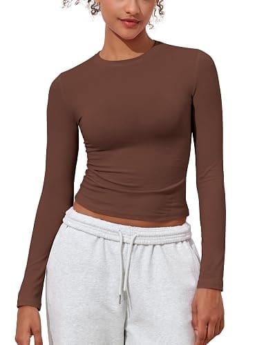 PrettyGuide Women's Cotton Jersey Long Sleeve Shirts Tight Fit Crewneck Crop Tops Basic Fall Going Out Y2K Tops - Image 1