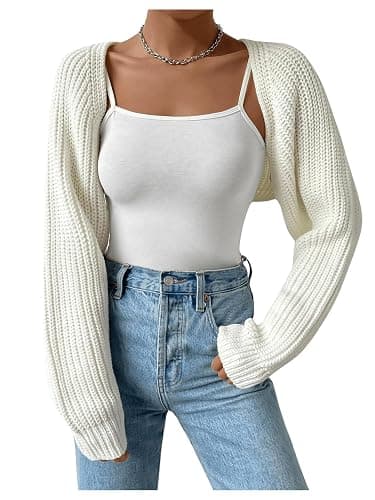 RoseSeek Women's Cropped Cardigan Sweaters Long Sleeve Open Front Bolero Shrugs Casual Knit Tops - Image 1