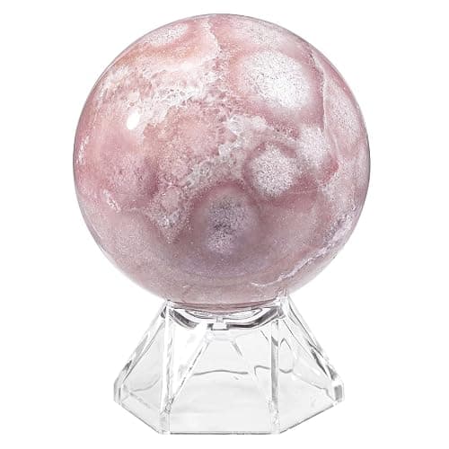 KYEYGWO Cherry Blossom Agate Crystal Ball with Acrylic Stand, Decorative Sphere for Witchcraft Fortune Teller Home Decor, 50-60 mm - Image 1