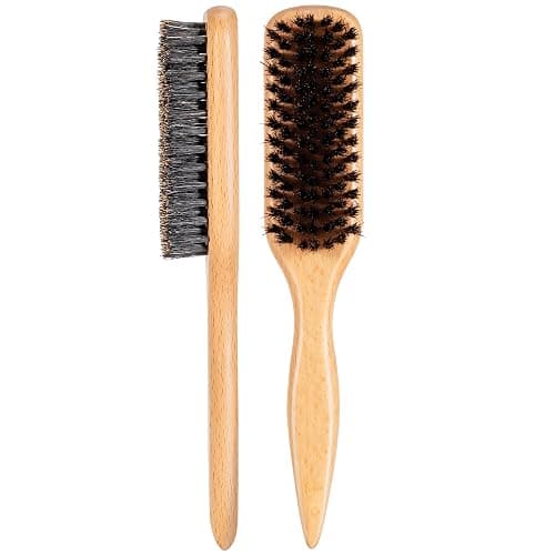 Slick Back Hair Brush for Women & Men, Boar Bristle Hair Brush for Thin & Fine Hair, Soft Smoothing Baby Hairs for Polishing, Deepening, Styling, Sectioning & Parting-Wide Rat Tail - Image 1
