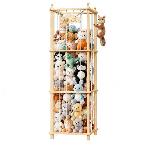 MIRCNY Stuffed Animal Storage, 54" Toy Organizer Tower, Anti-Tip Design | Solid FSC-Certified Pine: Durable wooden frame with wall anchors & rounded corners to ensure maximum child safety. - Image 1