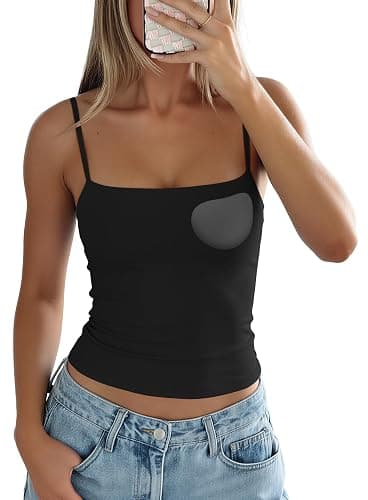 Darong Women's Tank Tops with Built-in Bra Spaghetti Straps Crop Tank Top Summer Y2K Going Out Sleeveless Cami Shirt - Image 1
