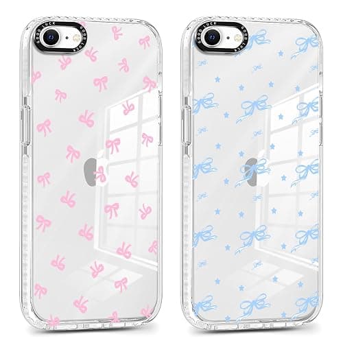 Yomjew 2 Pack Cute Clear Bow Phone Case for iPhone 7/8 / SE 2020 / SE 2022 4.7 inch, Aesthetic Trendy Soft Slim Fashion Protective Shockproof TPU Bumper Cover for Women Girls-Bow - Image 1