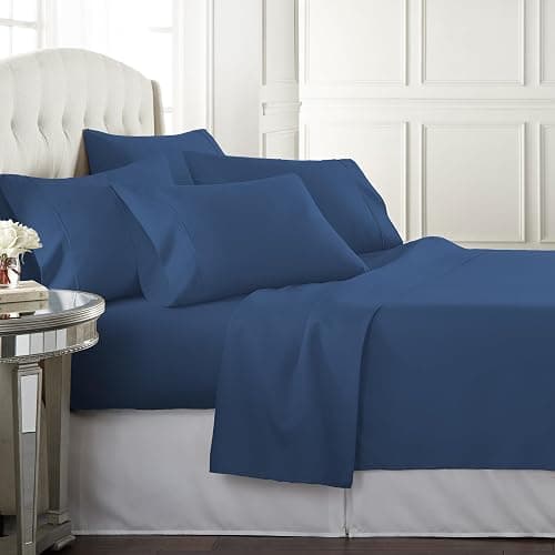 Danjor Linens Bed Sheet Set Full Size for Teens, Hotel Premium Sheets with 4 Pillowcases, Lightweight Brushed Microfiber Deep Pockets, Breathable Cooling 6 Piece Bedding Sets, Navy | Hotel Quality, Breathable, Cooling, Deep Pockets, Wrinkle Free, Machine Washable, 4 Pillowcases, Bed Sheet - Image 1