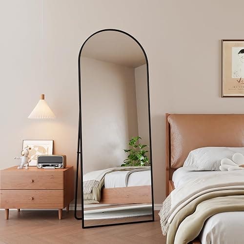 UnboxGermany Miroir en Pied Grand, Grand Miroir de Sol Pleine Longueur, Cadre en Alliage d'Aluminium, Suspendu, pour Chambre Salon Entree (Noir, 162x53cm) - Image 1