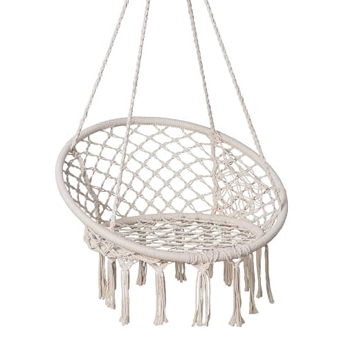 SUNCREAT Hammock Chair Macrame Swing with Side Pocket, Hanging Cotton Rope Hammock Swing Chair for Indoor and Outdoor Use, 330 lbs Capacity, Beige - Image 1