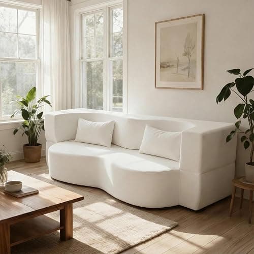 78.35" Loveseat Sofa Bed, Modern 2-in-1 Convertible Curved Floor Love Seat Couch, Teddy Fabric Memory Foam Cloud Couch with 2 Pillows No Assembly for Living Room, Apartment, Small Space, Classroom - Image 1