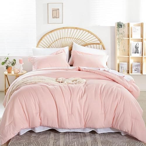 weigelia Queen Comforter Set Blush Pink Comforter Set 7 Pieces Comforters Queen Size Bedding Set with Flat Sheets, Fitted Sheet, Pillow Shams, Pillowcases for All Season - Image 1