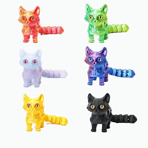 UXBSTM 6 Pack Colorful 3D Printed Cat, Fidget 3D Printed Toy Set, Stress Relief 3D Printed Animal Decor for Adults Kids, Perfect Desk Pets for Kids Classroom - Image 1