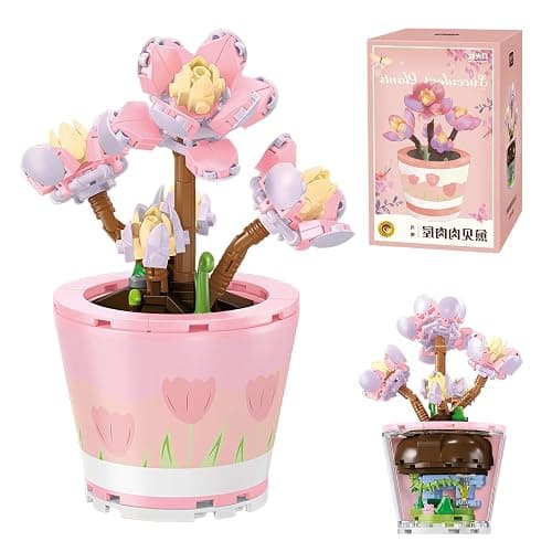 ZIYOSTAR Mini Blocks 225PCS Succulent Plant Bonsai Building Set, Office and Room Decor Succulents Flowers Model Building Toys, Birthday Gift for Adult Boys Girls Woman (804206) - Succulent and Frog - Image 1