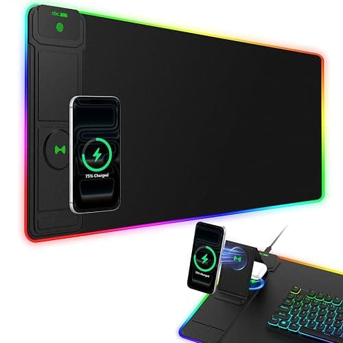 XXL RGB LED Gaming Mouse Pad with Magnetic Wireless Charger & Foldable Phone Holder, 31.5"x11.8" Extended Ultra-Smooth Desk Mat, 25 Lighting Effects, Non-Slip Base - Image 1