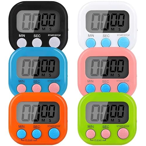 6 Pack Multi-Function Electronic Timer, Colorful Kitchen Timers Digital Magnetic, Countdown Timer, Big LCD Display Loud Alarm Kitchen Timers for Cooking, Bathing, Gym, Meeting, Classroom - Image 1