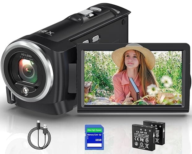 Tixeuo 2.7K Video Camera Camcorder QHD 50MP YouTube Vlogging Camera 16X Digital Zoom Webcam 270 Degree Rotation Screen Camcorders with 32G SD Card and 2 Batteries Recording While Charging - Image 1