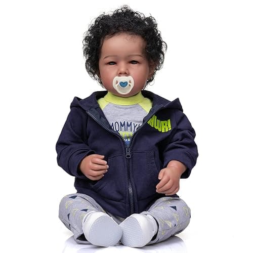 iCradle Reborn Baby Dolls Boy Black Biracial African American Realistic Newborn Baby Dolls Lifelike Ethnic Silicone Reborn Toddler Doll Toy Accessories Gift for Collection & Kids Age 3+ - Image 1