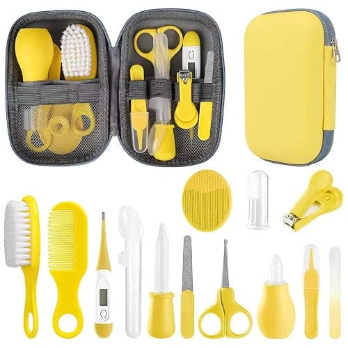 Baby Grooming Kit, Infant Safety Care Set with Hair Brush Comb Nail Clipper Nasal Aspirator,Baby Essentials Kit for Newborn Girls Boys (Yellow) - Image 1
