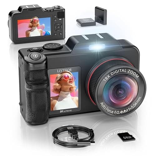 5K Digital Camera for Photography, 80MP 3.5"+2" Dual Screen for Self-Framing 18X Zoom Autofocus Vlogging Camera for YouTube/Content Creators/Travel, Includes 64GB Card + 2 Batteries & Flash, LIYTIFOR - Image 1
