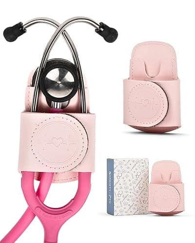 Stethoscope Holder with Cute & Hygienic Design (Pink) | Stethoscope Holder Hip Clip in Gift Box | Lightweight with Durable Adhesive | Nurse Accessories | Holds Multiple Brands including Litmann - Pink - Image 1