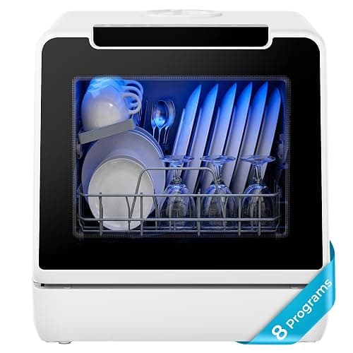 EUHOMY Countertop Dishwasher Portable, 8 Programs with 5L Tank, Black, 40dB | 360° Dual Spray Arms, 29-min Quick Wash, 8-Program with Child Lock and Delay Mode, 167°F, 73h Ventilation, 40dB, Time-Saving - Image 1