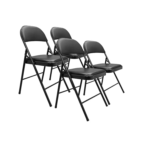 Amazon Basics Comfortable Vinyl-Padded Metal Steel Folding Chairs for Events, Easy to Fold and Store, Black, 4-Pack - Image 1