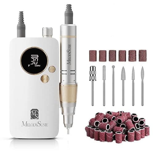 MelodySusie Portable Nail Drill 30000 RPM,SC320F Professional Rechargeable Electric Nail File,Cordless Nail E File for Acrylic Nails Gel Polishing Removing,Efile Nail Kit for Manicure Salon Home,White - Image 1