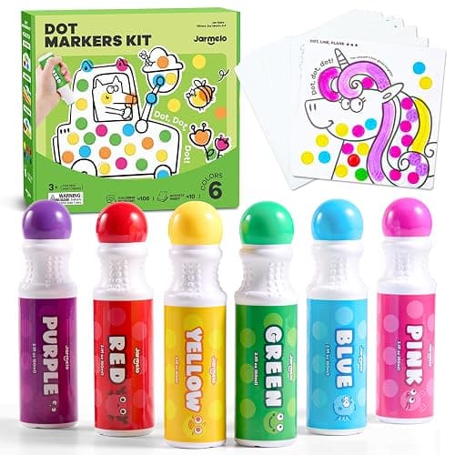 Jar Melo Washable Dot Markers for Toddlers, 6 Colors Dot Paints with 120 Printed PDF & 10 Activity Papers, Non-Toxic Bingo Markers for Kids Arts and Crafts Gifts - Image 1
