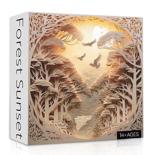 Forest Sunset Puzzles for Adults 1000 Pieces, Difficult Challenge Tree of Life Jigsaw Puzzles, Autostereoscopy River Scene Paper Art Puzzles as Wall Decor - Image 1