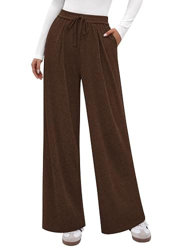 PRETTYGARDEN Women's Wide Leg Pants 2025 Fall Clothes Elastic High Waisted Knit Lounge Palazzo Pant Trousers with Pockets - Image 1