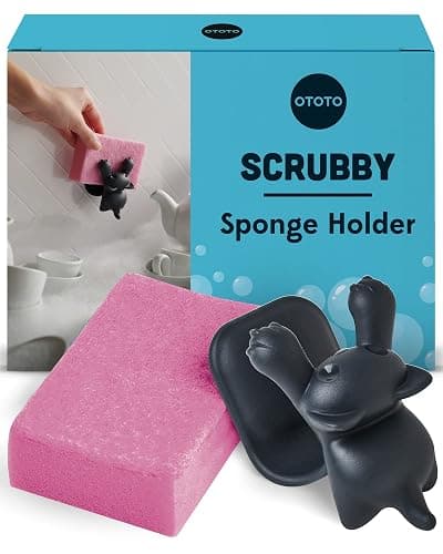OTOTO Scrubby Cute Cat Sponge Holder for Kitchen Sink - Dishwasher Safe Dish Organizer- Compact, Cute Kitchen Accessories, Dish Sponge, White Elephant Gifts - Image 1