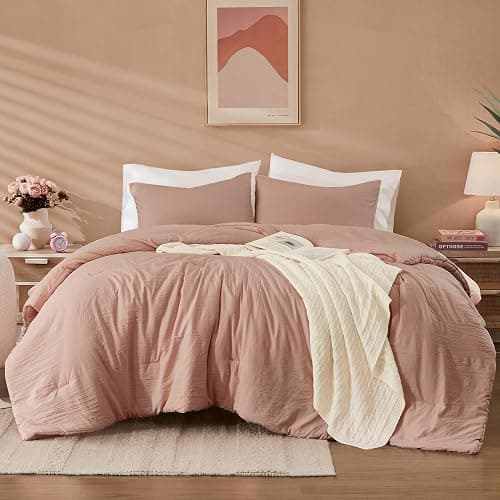 WRENSONGE Full Size Comforter Sets - 3 Pieces Dusty Pink Comforter Prewashed Soft Lightweight for All Seasons,Fluffy Down Alternative Comforter Full Size with 2 Pillow Shams - Image 1