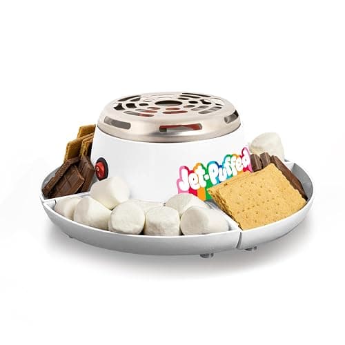 Nostalgia Jet-Puffed Tabletop Indoor Electric S'mores Maker - Smores Kit With Marshmallow Roasting Sticks and 4 Compartment Trays for Graham Crackers, Chocolate, Marshmallows - White - Jet Puffed S'mores - Image 1