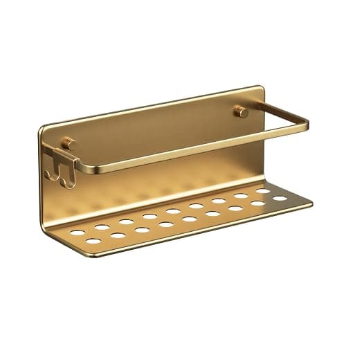 TATAY Etagere Salle de Bain Sans Percage Rectangulaire Aluminium | Avec Vis et Système Quick Fix | Anti-humidité | Design Moderne | Évacuation rapide | 12 x 10 x 30 cm – Modèle Serenity – Or - Image 1