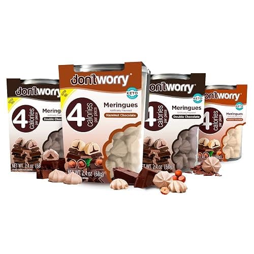 Don't Worry Low Calorie Meringue Cookies - 4 Pack - Hazelnut & Chocolate | Chocolate Filled Center | Only 4 Calories per Piece, Low Sugar, Gluten Free, Keto Friendly and Healthy Snacks for Adults - Image 1
