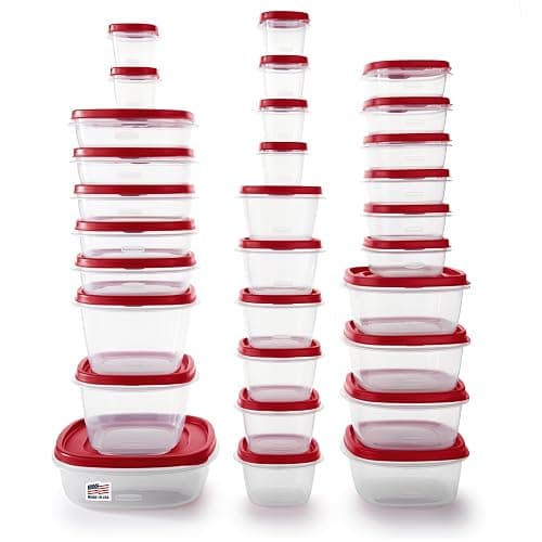 Rubbermaid 60-Piece Food Storage Containers with Lids, Microwave and Dishwasher Safe, Red Color, Ideal for Meal Prep and Pantry Storage - Image 1