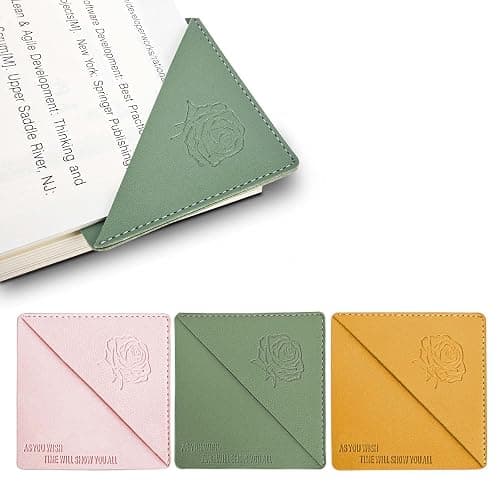 Leather Square Bookmarks - 3 Pieces Retro Flower Print Book Markers Clip Set for Teachers Students Book Reading Lovers, for School Office Home Supplies, Wayzton Corner Page Book Marks - Image 1