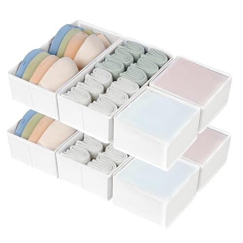 DIMJ Drawer Organizers - Set of 8 Fabric Closet Organizers and Storage, Drawer Dividers for Baby Clothes, Socks, Belt, Tie (Pink) - Image 1