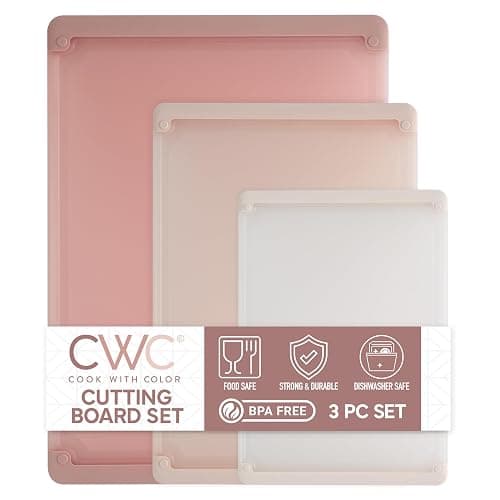 COOK WITH COLOR Extra Large Cutting Board Set, Jumbo-Sized Boards with Rubber Border for Enhanced Cooking Experience, 3-Piece, Pink - Image 1