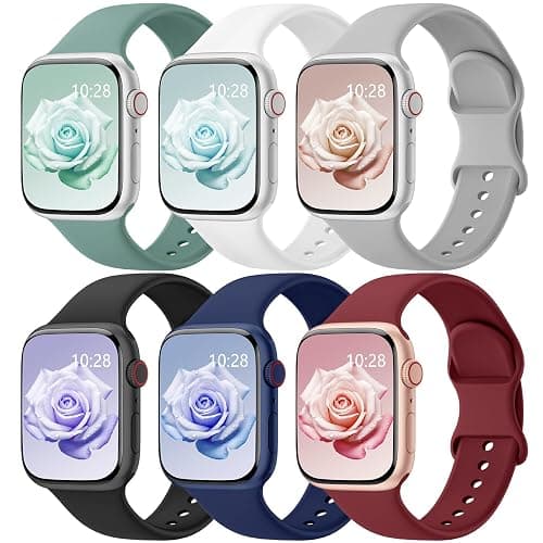 Patenting 6 Pack Sport Bands Compatible with Apple Watch Bands for Women Men 38mm/40mm/41mm/42mm(Series 10), Soft Silicone Waterproof Strap for iWatch Apple Watch Series 10 9 Ultra 8 7 6 5 4 3 2 1 SE - Cactus/ White/ Gray/ Black/ Navy Blue/ Wine Red - 38mm/40mm/41mm/42mm(Series 10) - Image 1