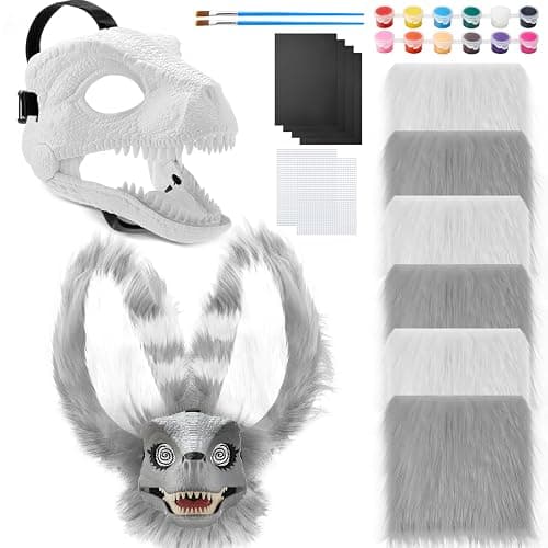 Seenelling 13 Pcs DIY Dino Mask Kit Hard Plastic Dinosaur Mask Furry Therian Dino Costume Kit Animal Dinosaur Party Costume - Image 1