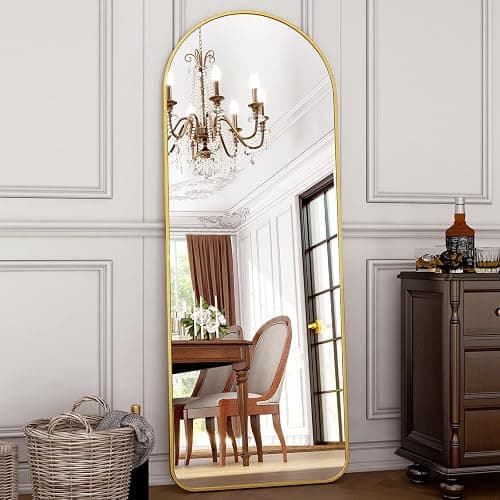 HARRITPURE 64"x21" Arched Full Length Mirror Floor Mirrors with Aluminum Alloy Frame Free-Standing Wall Mounted or Leaning Large Bedroom Dressing Mirror Modern & Contemporary Decor for Home,Gold - Gold Rounded - 64"L x 21"W - Image 1