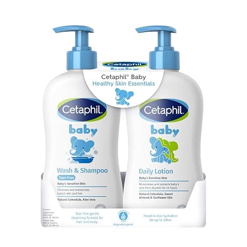 Cetaphil Baby Wash & Shampoo + Lotion, Sensitive Skin, 13.5oz, 2ct | Hypoallergenic, Tear-Free, Gentle For Newborns, 24-Hour Hydration, Dermatologist-Tested, Baby Skincare Essentials Bundle - Image 1