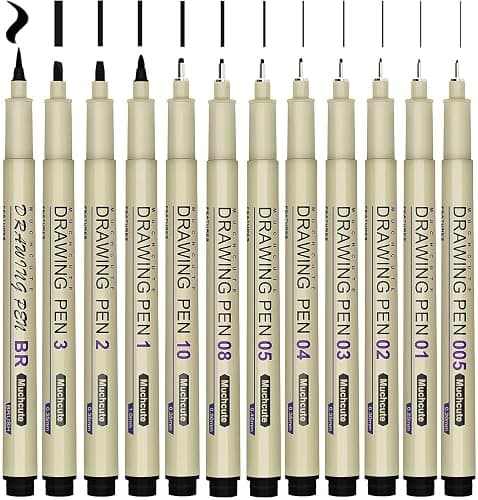 Muchcute Micro Fineliner Art Drawing Pens:12 Black Fine Liner Waterproof Ink Set Artist Supplies Line Professional Technical Marker Watercolour Sketching Manga Anime Gifts Sketch Zentangle Adult Stuff - Image 1