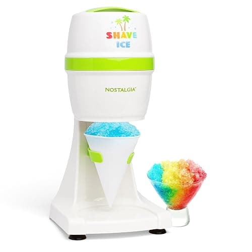 Nostalgia Snow Cone Shaved Retro Table-Top Slushie Machine - Includes 1 Reusable Plastic Cup and Ice Molds, White, Green - Image 1
