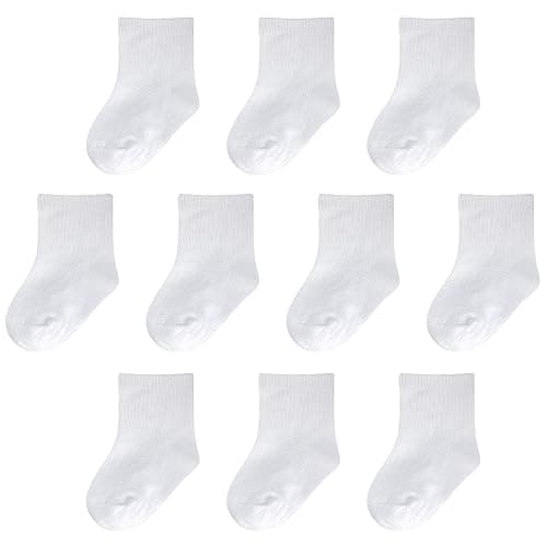 Baby Socks Infant White Crew Socks Baby Girls Soft Newborn Dress Sock Boys Baptism 0-12 Months 10 Pack - Image 1
