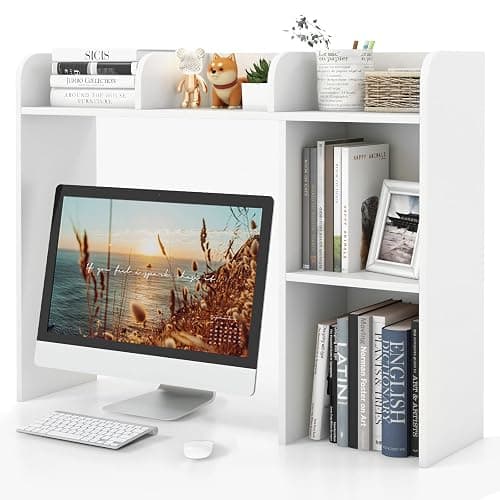 Tangkula Desktop Bookshelf, Countertop Storage Hutch with 5 Shelves for Computer Desk, Desk 3-Tier Display Rack, Multipurpose Wood Desktop Hutch Storage Organizer for Dorm Office Home - Image 1