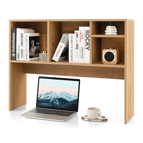 Tangkula Desktop Bookshelf, Countertop Storage Hutch with 4 Shelves for Computer Desk, Desktop 2-Tier Display Rack, Multipurpose Wood Desktop Hutch Storage Organizer for Dorm Office - Image 1