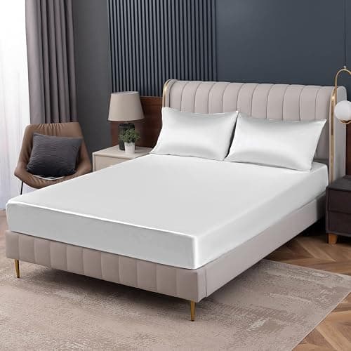 Homiest White Satin Fitted Sheet Twin Size, Deep Pocket, Luxury & Ultra Soft Bedding - Image 1