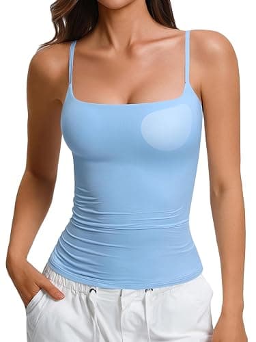 Avidlove Womens Padded Cami Tank Tops Double Lined Spaghetti Strap Built in Bra Shirts Slim Fitted Basic Camisole Top - Image 1