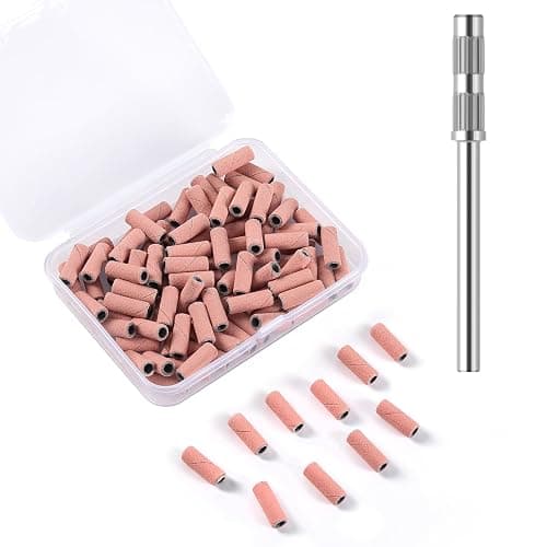 BITNBITH 100pcs Small Nail Sanding Bands, 3.1mm Mini Nail Sanding Mandrel Bits 240 Grit Extreme Fine Nail Drill Bits for Nail File Acrylic Nails Gel Manicure Pedicure Nail Prep Salon Supplies,Pink - Image 1