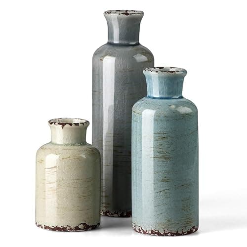 CwlwGO- Ceramic Vase Set of 3, Small Flower Vases for Home Decoration, Modern Farmhouse Decor, Living Room Kitchen Table Centerpieces, Shelf, Mantel, Fireplace and Entrance Decorations-Multicolor. - Image 1